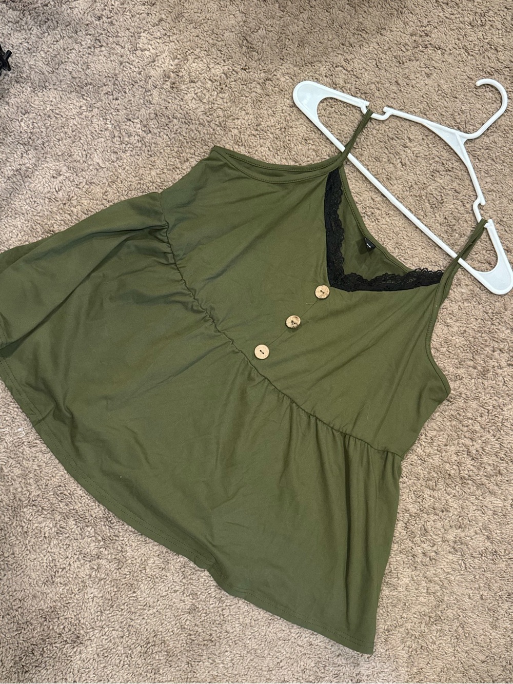 Women’s Olive Green Lace-Trim Peplum Top
